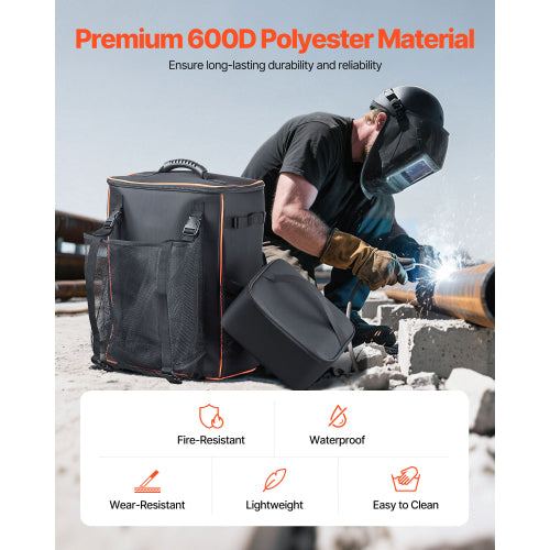 33L Welding Backpack, 600D Polyester Tool Bag with Helmet Holder and Insulated Cooler Bag, for Welding Camping