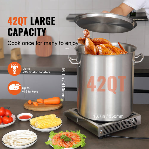 42 Quart Stainless Steel Stock Pot, Large Heavy Duty Soup Pot with Lid and Handles, Commercial Grade Cookware