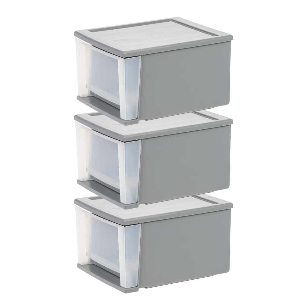 AEELLEEA 17 Qt Medium Plastic Drawer Storage Bins 3 Pack, Stackable Modular Under Bed Storage Organizer for Bedroom Bathroom