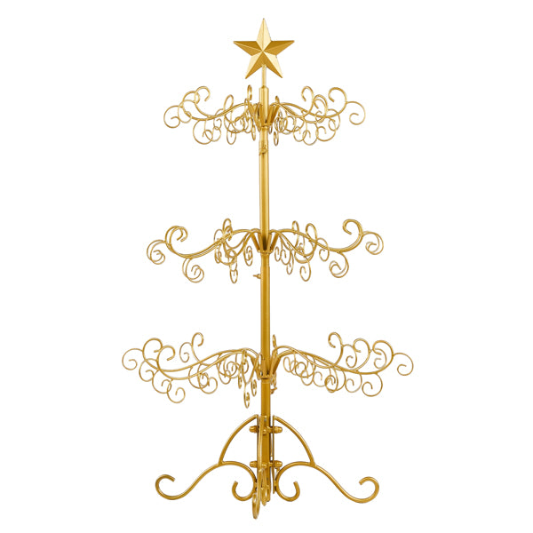AEELLEEA 3 ft Gold Metal Christmas Ornament Display Tree, 3-Tier Holiday Decor Stand for Ornaments, Cards and Photos