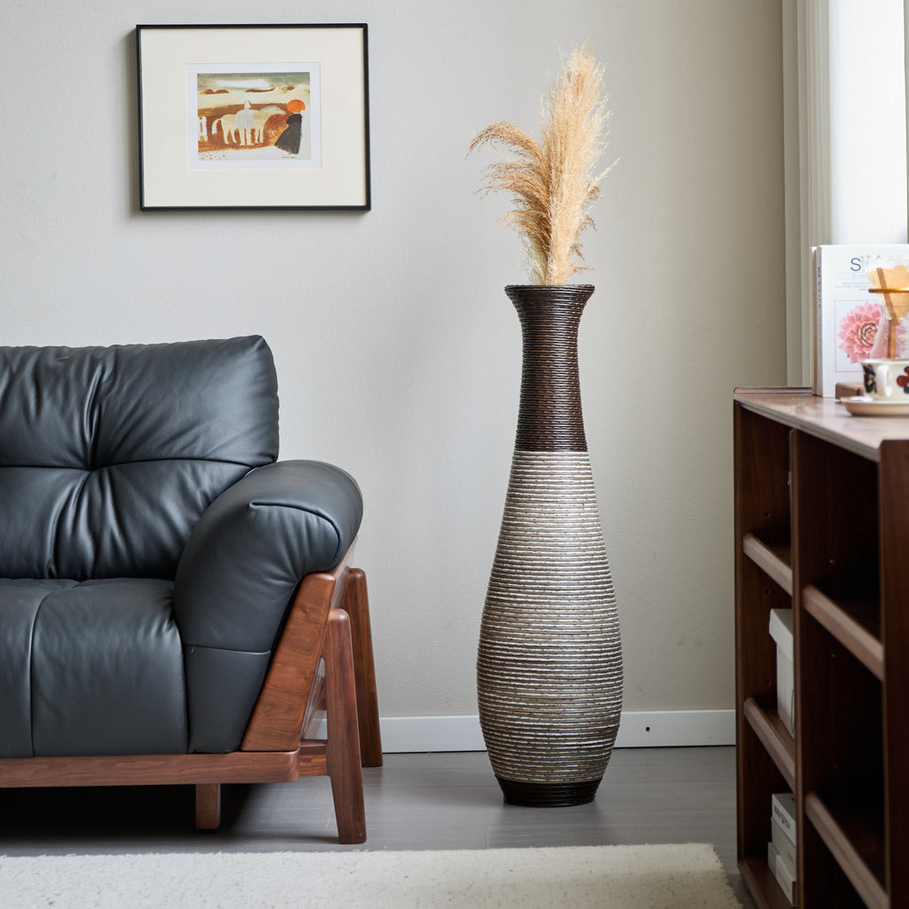 AEELLEEA Tall Two-Tone Woven Floor Dry Vase, 40.2"H x 11.6" D, Textured Decor Vase for Pampas Grass, Entryway Living Room Boho Home Decor