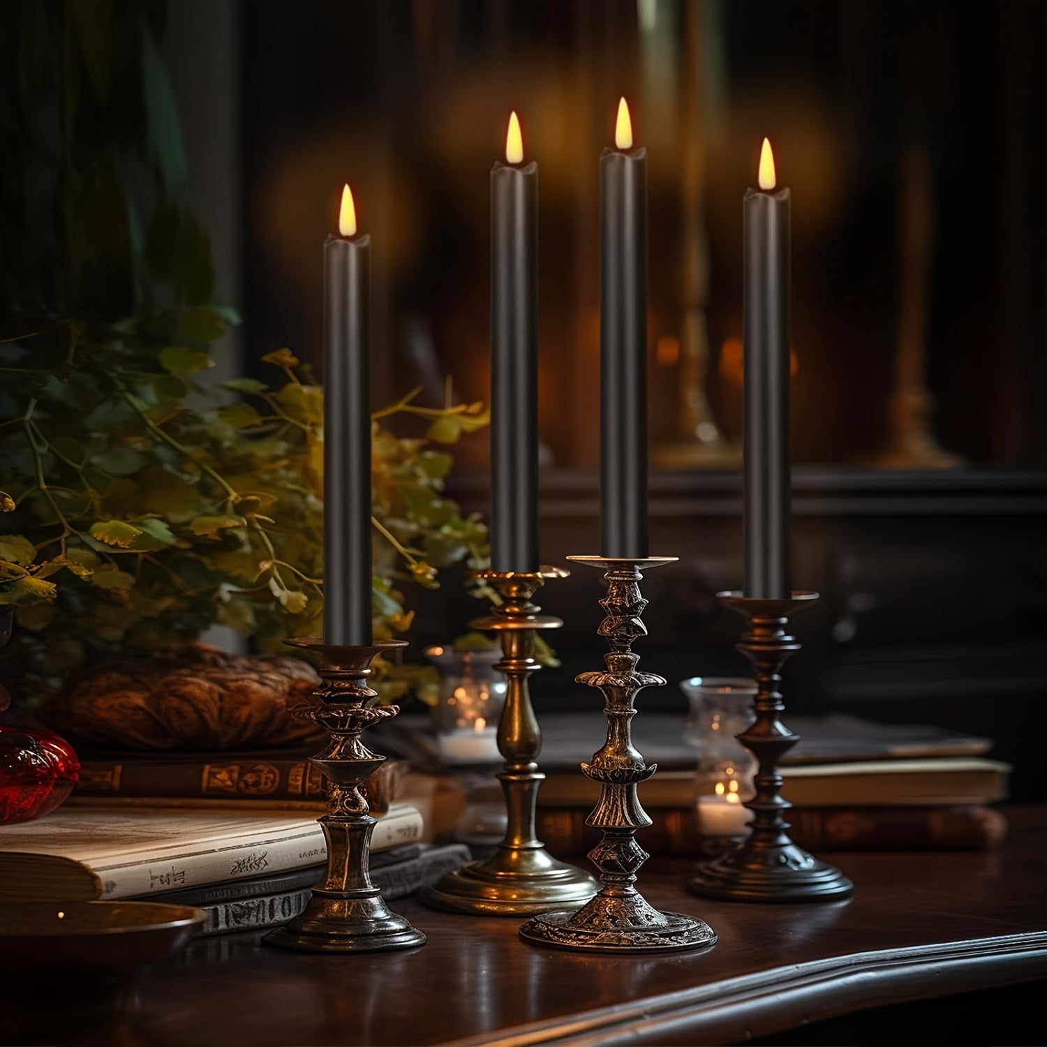 6-Pack Black Flameless Taper Candles with Remote (Batteries Not Included) - Perfect for Home Decor & Holiday Ambiance