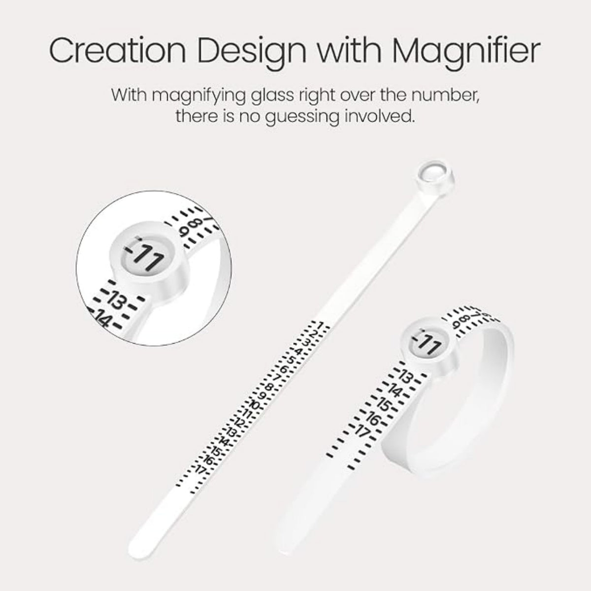 AEELLEEA Reusable Finger Size Gauge Measure Tool Jewelry Sizing Tools with Magnifier 1-17 USA Rings Size，Plastic Ring measuring Tool