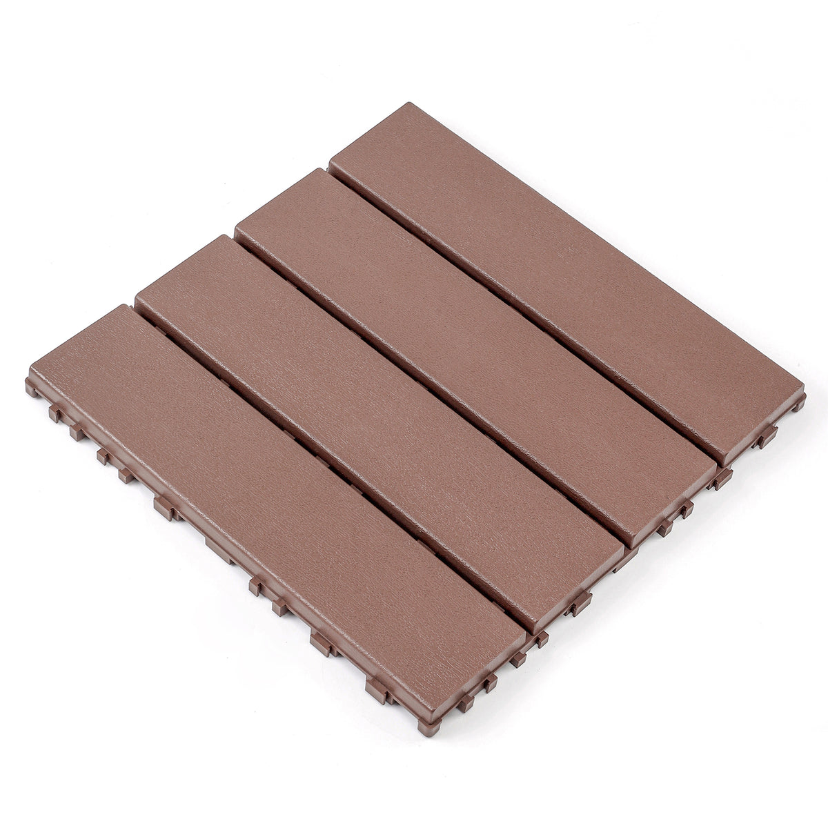 AEELLEEA 12 Inch Brown PP Interlocking Deck Tiles, 44 Pack Waterproof Patio Flooring Tiles, Non-Slip Drainage Outdoor Decking for Backyard Poolside Balcony