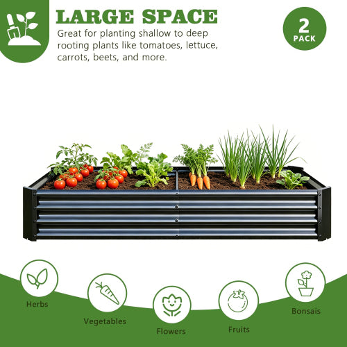 AEELLEEA 70.87 x 35.83 x 11.81 Inch Black Galvanized Metal Raised Garden Bed, 2 Pack Rectangular Outdoor Planter Box for Vegetables, Herbs & Flowers