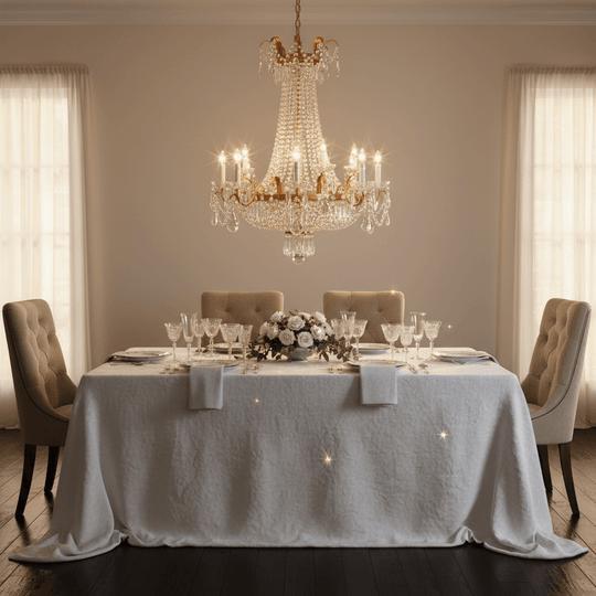 Aeelleea Large Gold-Finished Crystal Flush Mount Ceiling Chandelier for Dining Room