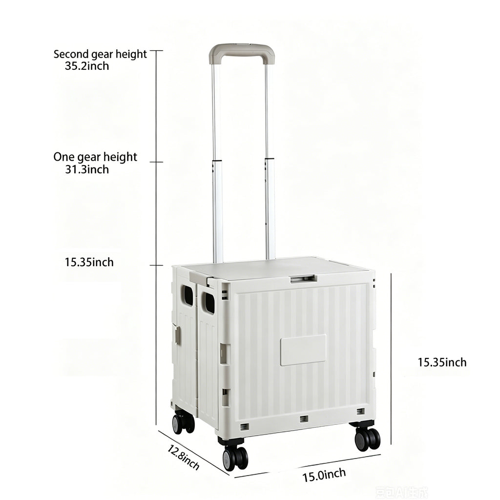 Foldable Utility Cart Portable Rolling Crate with Lid Collapsible Handcart Shopping Trolley Telescopic Handle 4 Wheels for Picnic Camping Outdoor Use