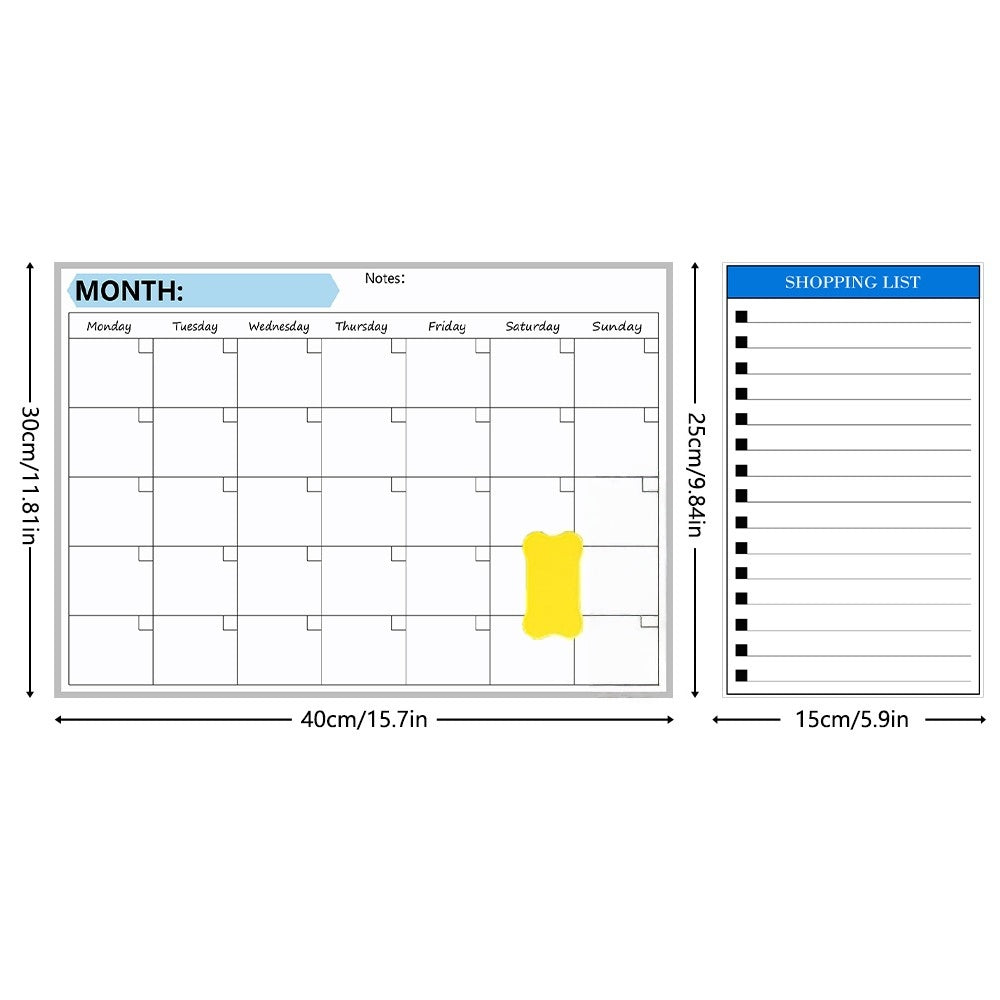 Magnetic Fridge Dry Erase Planner Set, Monthly & Weekly Calendar Whiteboard, Strong Magnetic Backing, Large Writing Area, Kitchen Memo Board for Family