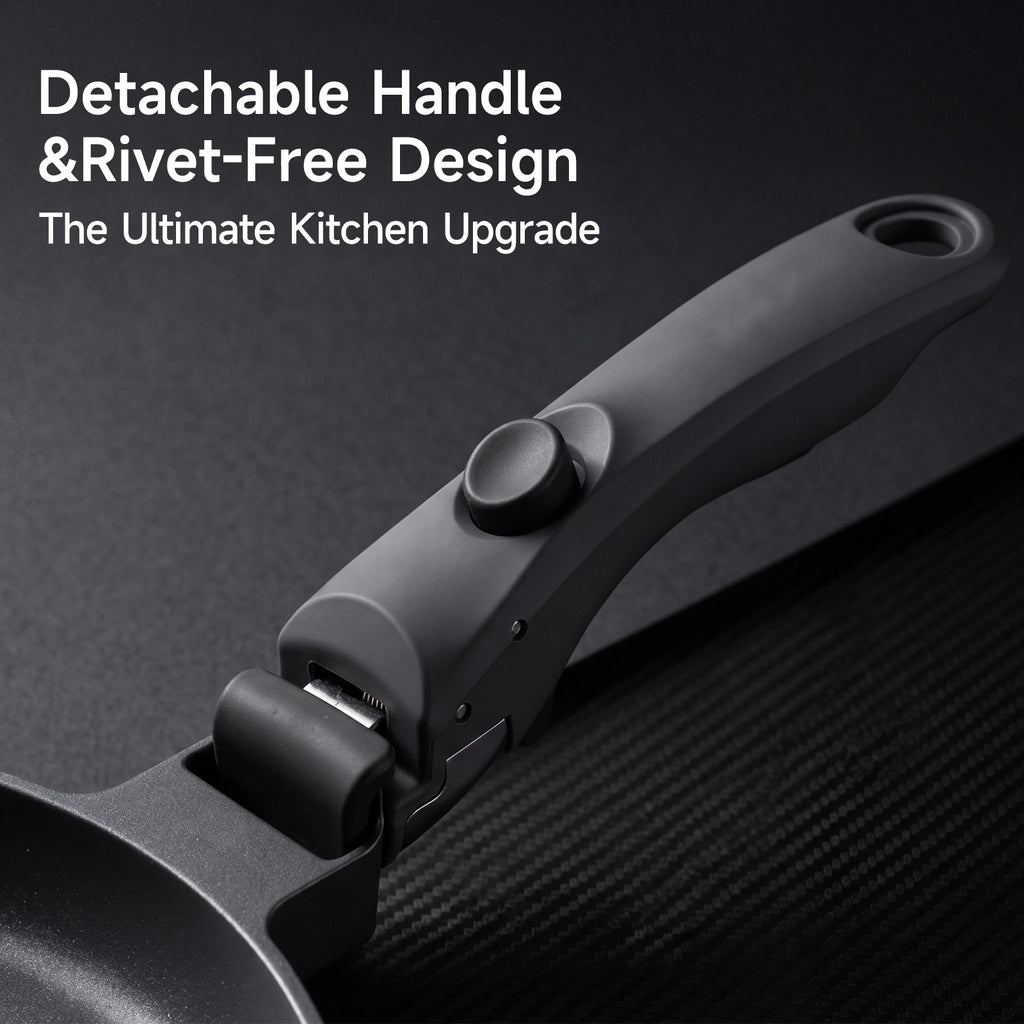 9.5 Inch Nonstick Crepe Pan with Detachable Handle, Titanium Pancake Pan, Flat Tawa Dosa Tortilla Pan, Induction Compatible, Oven Safe, Dishwasher Safe, PTFE & PFOA Free