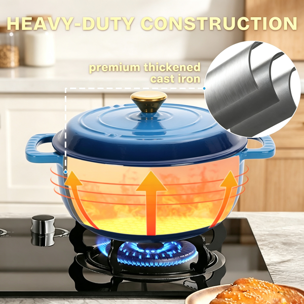 Aeelleea 5QT Enameled Cast Iron Dutch Oven with 2 Silicone Oven Mitts, Gradient Blue Cooking Pot for Family Dinners, Holiday Cooking & Housewarming Gift