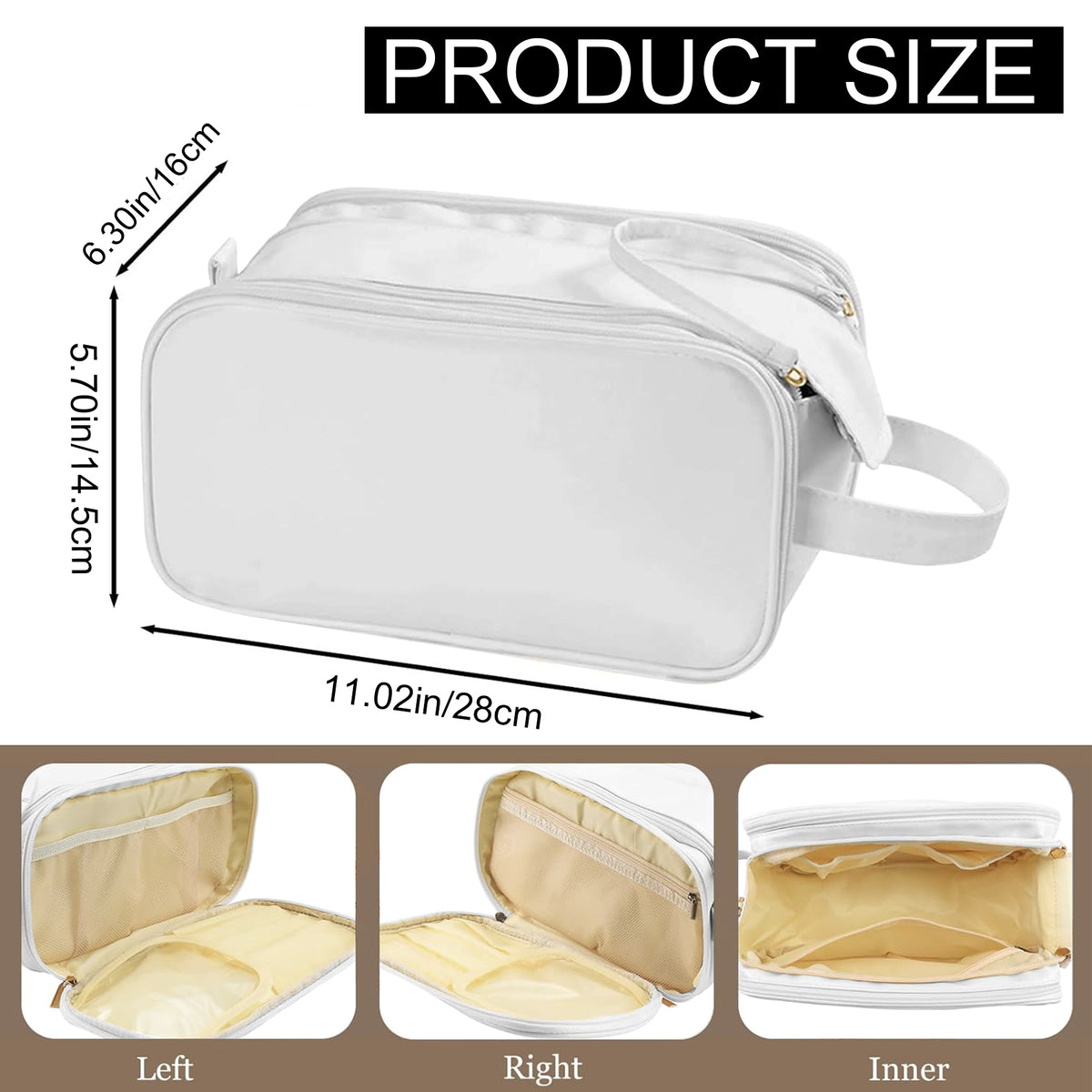 Travel Makeup Bag, Large Capacity PU Cosmetic Organizer, Water Resistant Toiletry Bag with Divided Compartments for Women, Portable Handbag for Travel & Daily Use