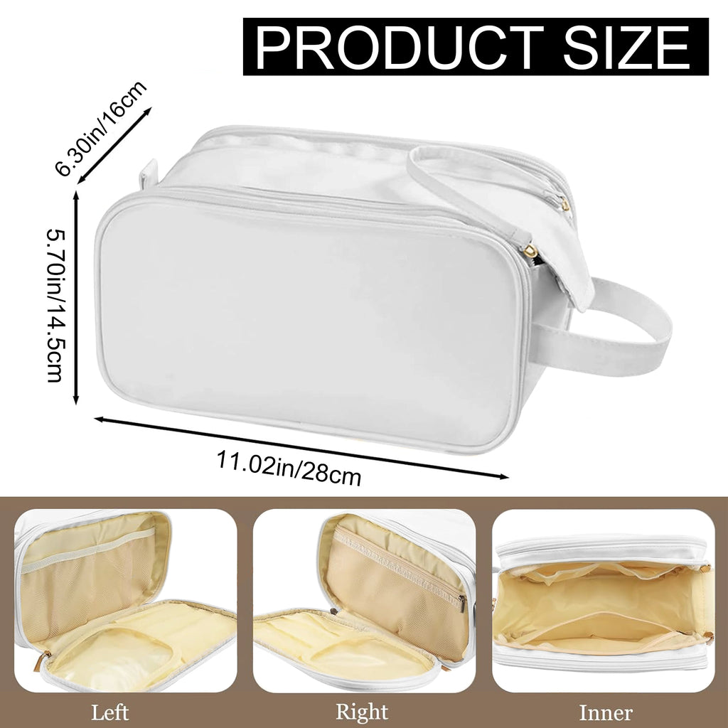 Travel Makeup Bag, Large Capacity PU Cosmetic Organizer, Water Resistant Toiletry Bag with Divided Compartments for Women, Portable Handbag for Travel & Daily Use