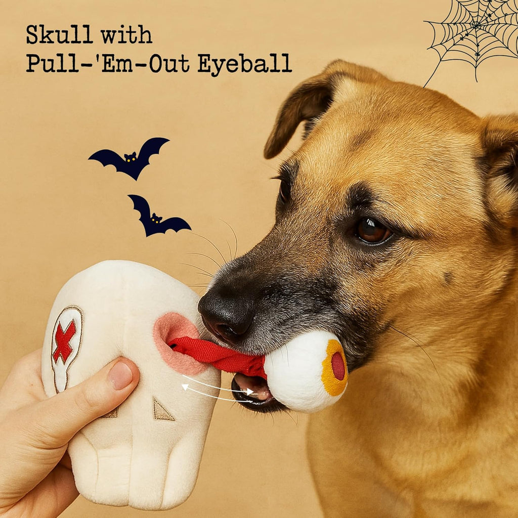 10PC Halloween Dog Toys Set, Creepy-Theme Puppy Enrichment Small Dog Toys Squeaky & Crinkle Funny Plush Stuffed Chew Toys Bundle for with Pumpkin, Skeleton, Mummy, Bat & More