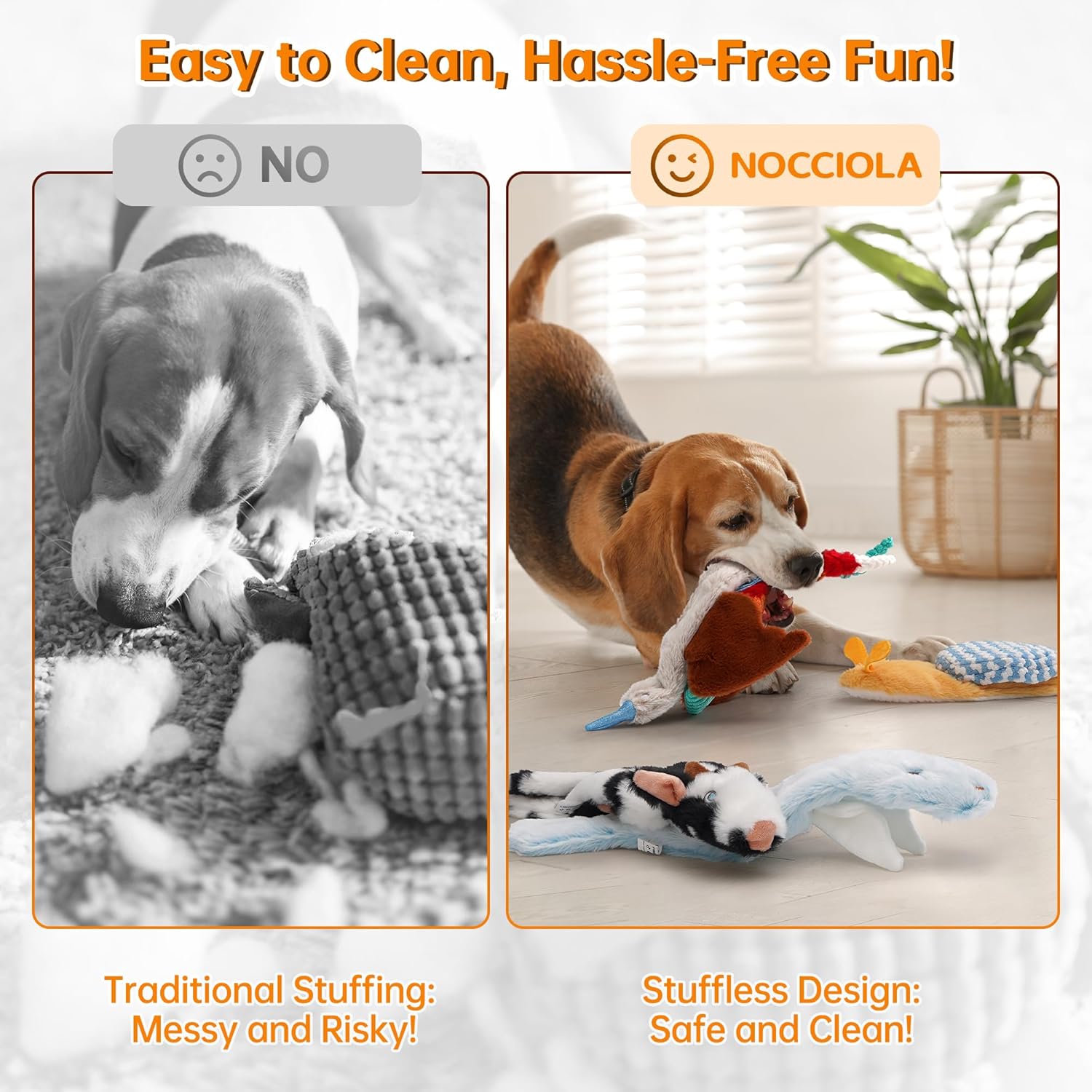 Nocciola Squeaky Dog Toys, 5 pcs Crinkle Plush Dog Toy, No Stuffing Dog Toys for Small Medium Large Dogs, Boredom Relief