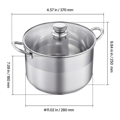 12 Quart Stainless Steel Stock Pot with Glass Lid, 11.4 L Soup Pot Induction Compatible for Gas Electric Ceramic Cooktop