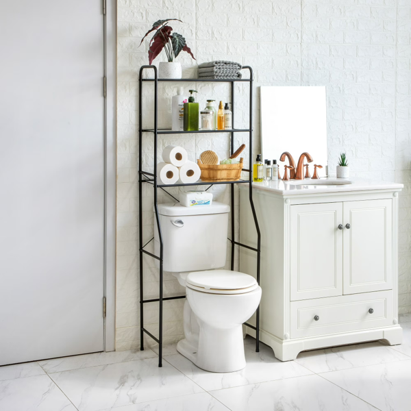 AEELLEEA 3-Tier Over-the-Toilet Storage Rack, Freestanding Metal Bathroom Organizer Shelf, Black