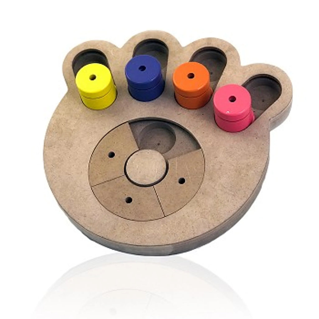 Wooden Paw-Shaped Interactive Dog Puzzle Toy with 8 Treat Chambers and Sliding Covers