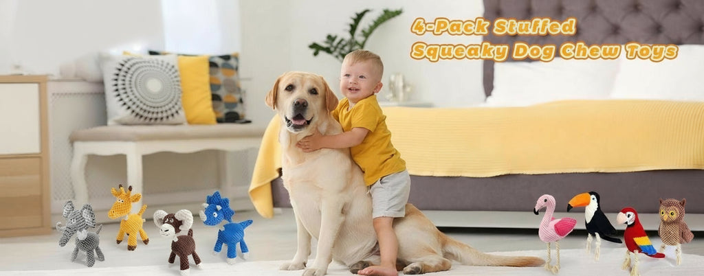 4-Pack Squeaky Dog Toys Set Sea Crinkle Plush Toy Rope Toys for Dogs Tug of War Toy & Oral Care Puppy Toys for Small Medium Large Dogs