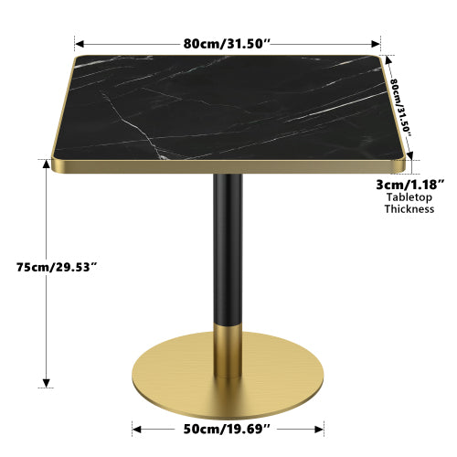 AEELLEEA 31.5-Inch Square Dining Table, Black Marble-Look Top with Black and Gold Metal Pedestal Base, Modern Kitchen Table