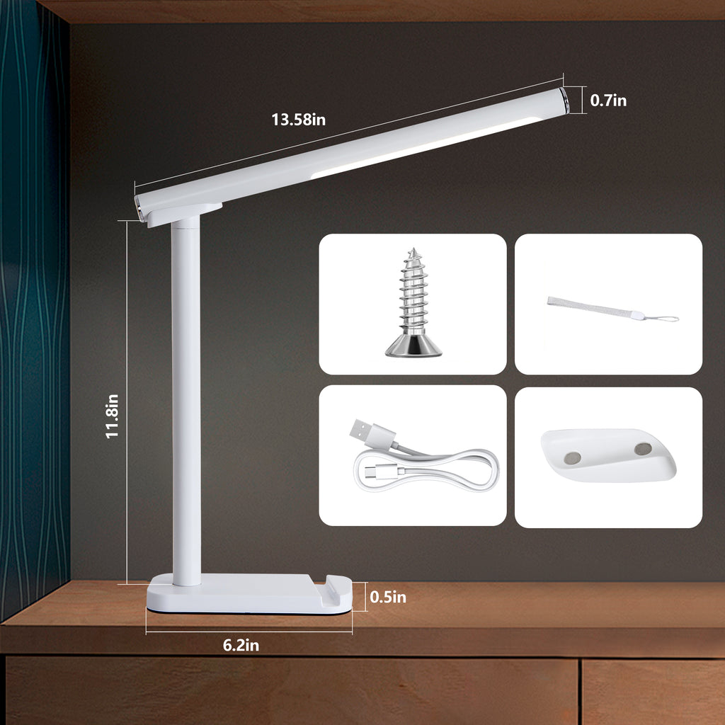 AEELLEEA Magnetic LED Desk Lamp, 360° Rotatable Detachable Light Bar, 15 Lighting Modes Dimmable USB Table Lamp for Study Reading Work