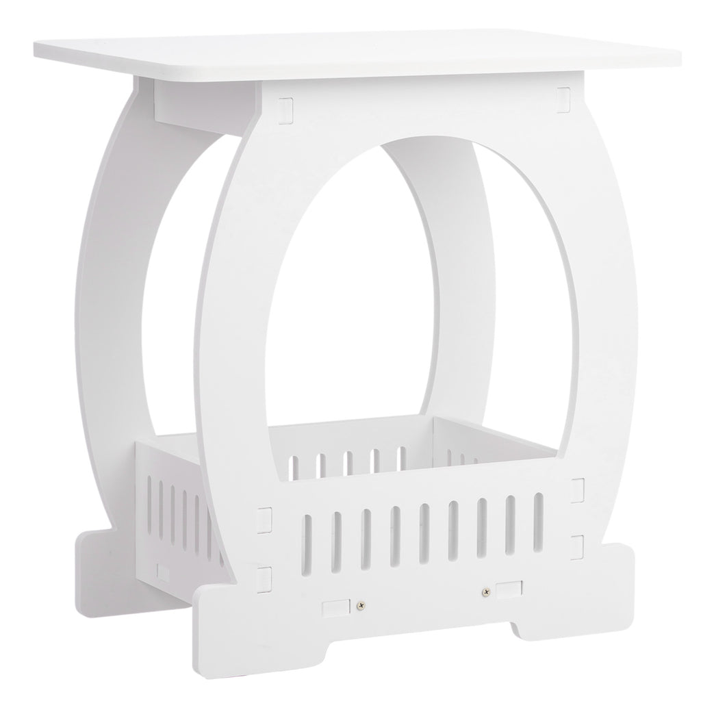 Side Table with Storage, Modern Arch Design End Table, White PVC Nightstand for Small Spaces, Indoor & Outdoor Accent Table
