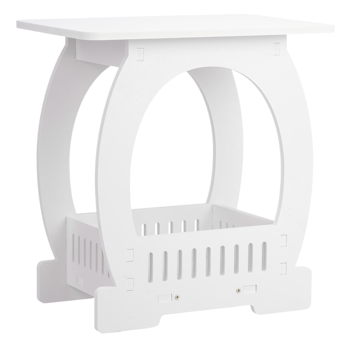 Side Table with Storage, Modern Arch Design End Table, White PVC Nightstand for Small Spaces, Indoor & Outdoor Accent Table