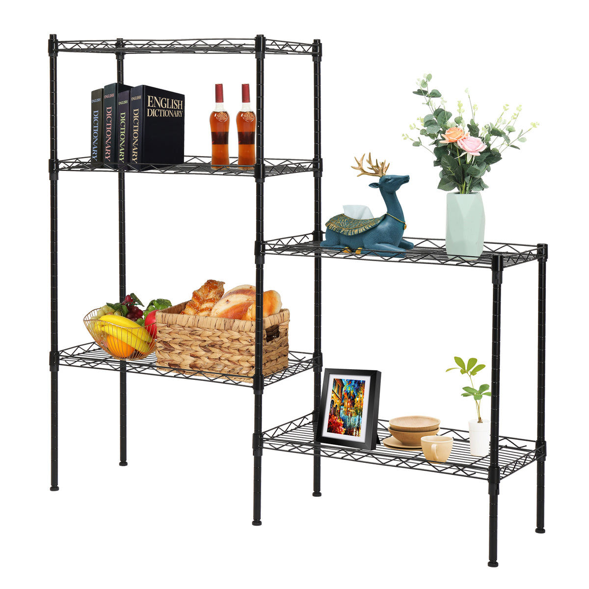AEELLEEA-Changeable Assembly Floor Standing Carbon Steel Storage Rack, Black