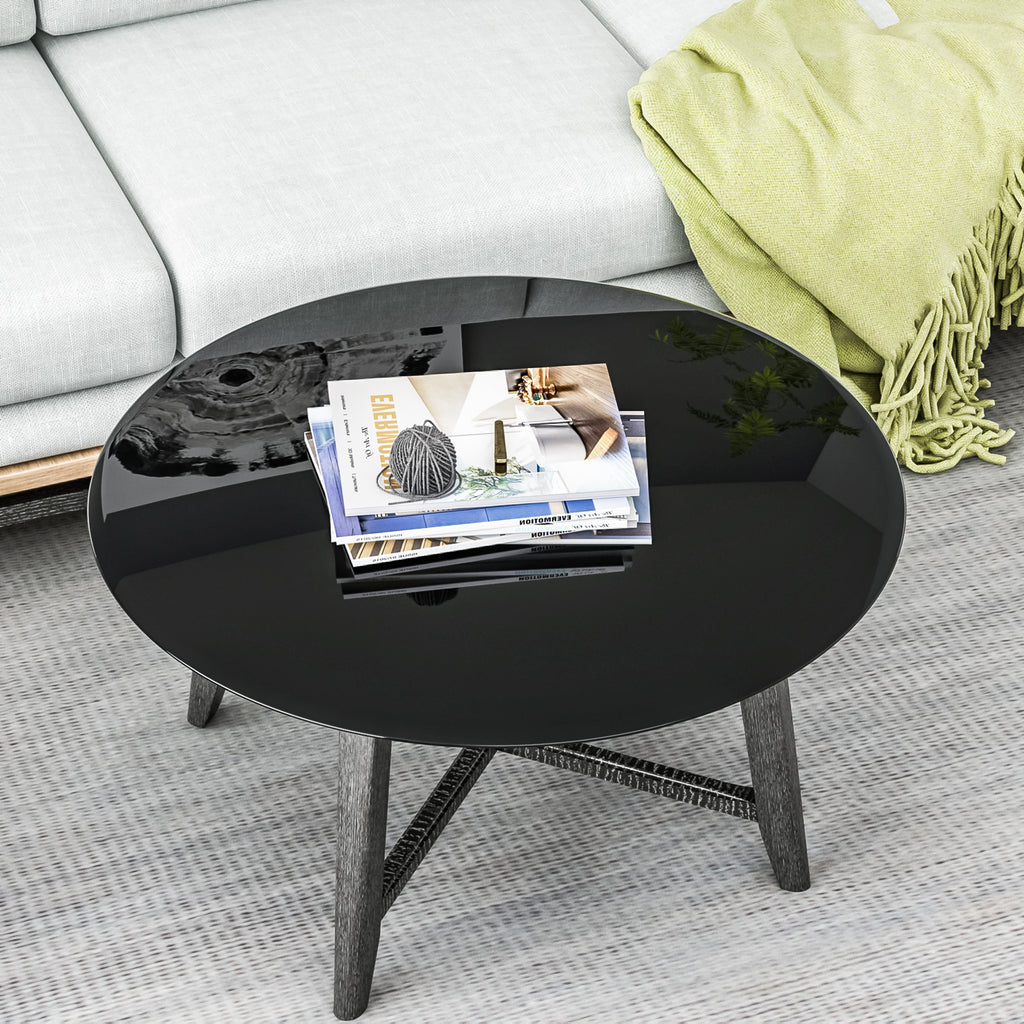 AEELLEEA 32 in Round Black Tempered Glass Table Top, 0.4 in Thick Beveled Edge Replacement Top for Coffee & Dining Tables