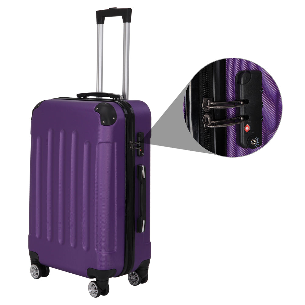 AEELLEEA Purple ABS Hard Shell 3-Piece Luggage Set, 20/24/28in Spinner Suitcase, TSA Lock & Corner Protectors for Travel