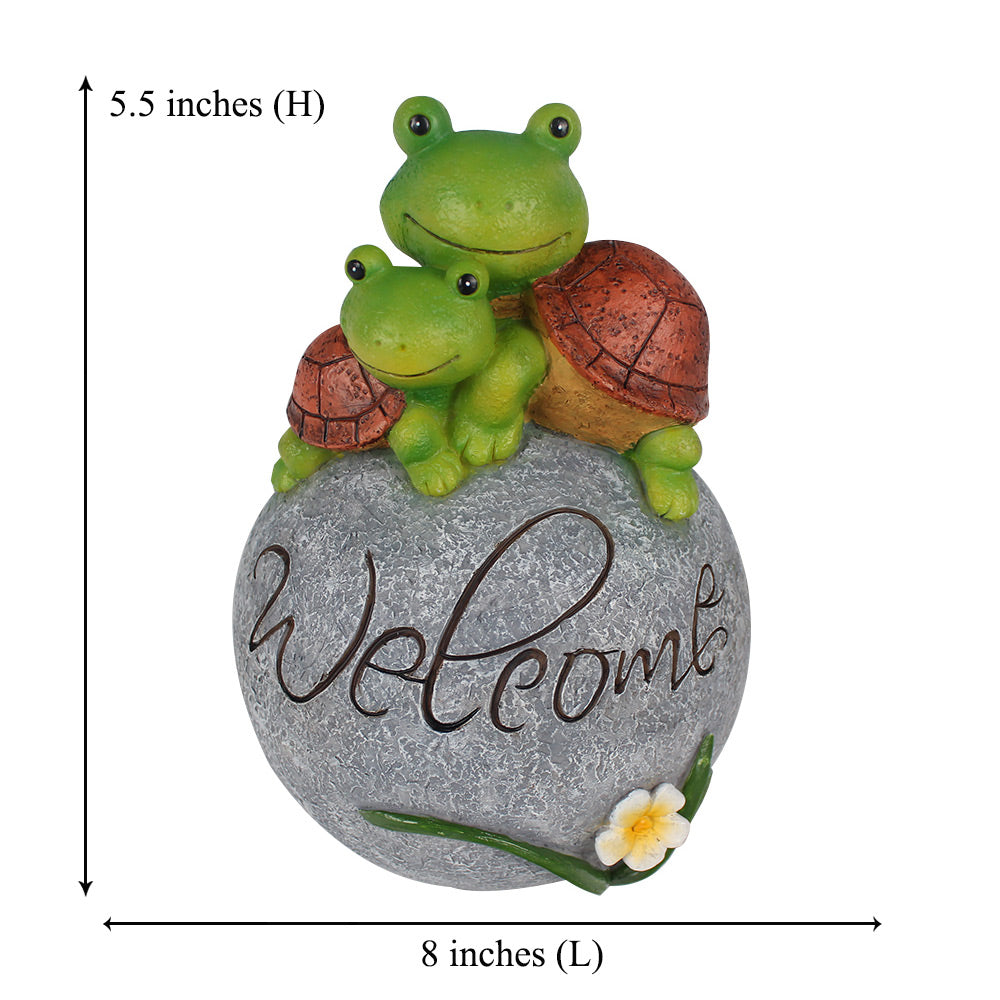 Two Welcome Turtle Statues on Rock, Resin Garden Lawn Ornament, Outdoor Sculpture Decor for Yard, Patio & Lawn, 8 x 5.5 Inches