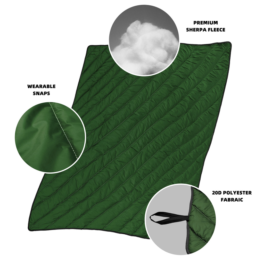 Ultralight Packable Outdoor Blanket – Water-Resistant Puffy Camping Blanket for Travel, Beach, Picnic & Stadium, Teal Green 72" x 56"