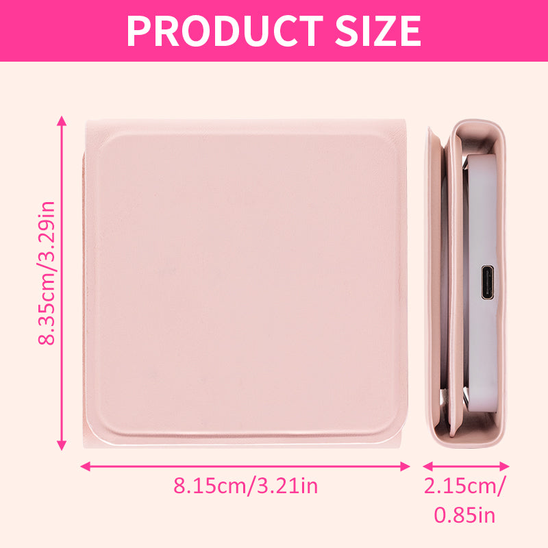 Small Tri-Fold Makeup Mirror with Lights, 10X/5X Magnifying Mirror, Rechargeable Compact Travel Mirror, Dimmable Handheld Vanity Mirror for Purse and Pocket