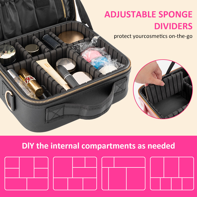 Large Capacity Makeup Organizer Travel Bag with Mirror, Shoulder Strap Cosmetic Storage Case for Makeup, Toiletries & Beauty Essentials