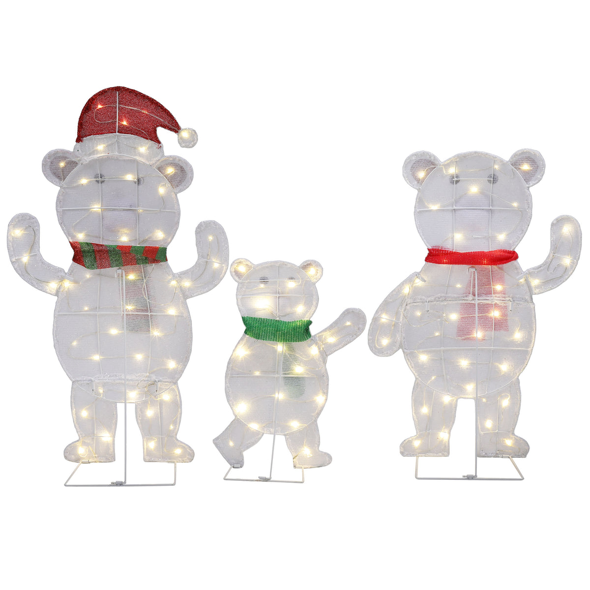 35" Lighted White Bear Family Yard Decorations, 3-Piece 2D Christmas Outdoor Decor with 105 LED Lights