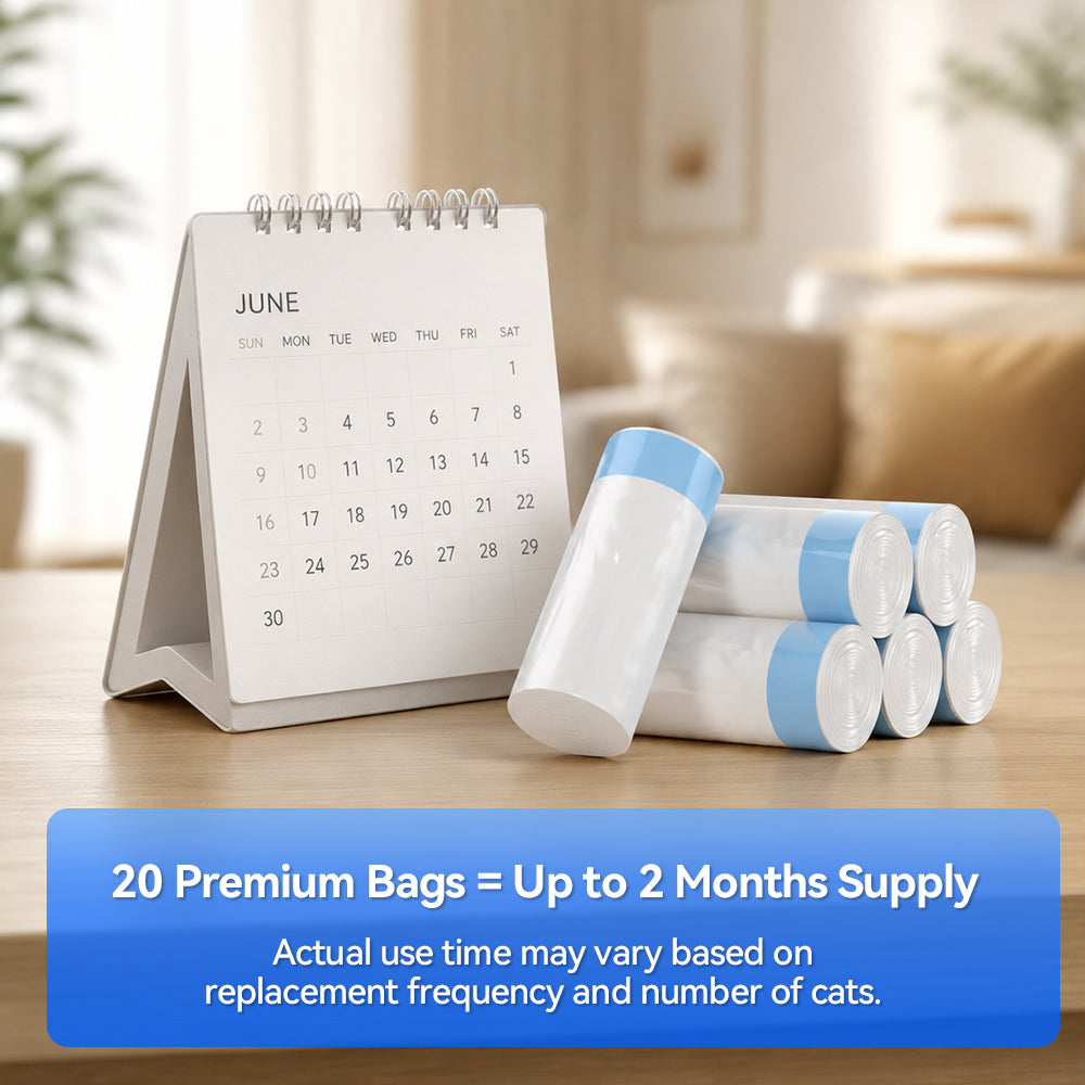 Aeelleea 1 Roll Drawstring Cat Litter Box Liners 20-Pack Leak-Resistant Fit Open-Top Auto Litter