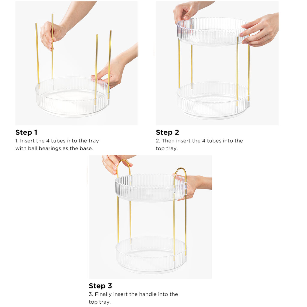 360 Rotating Lazy Susan Makeup Organizer, 2 Tiers Clear White High Capacity Cosmetic Storage for Vanity, Bathroom Countertop, Dresser, Skincare & Perfume Holder