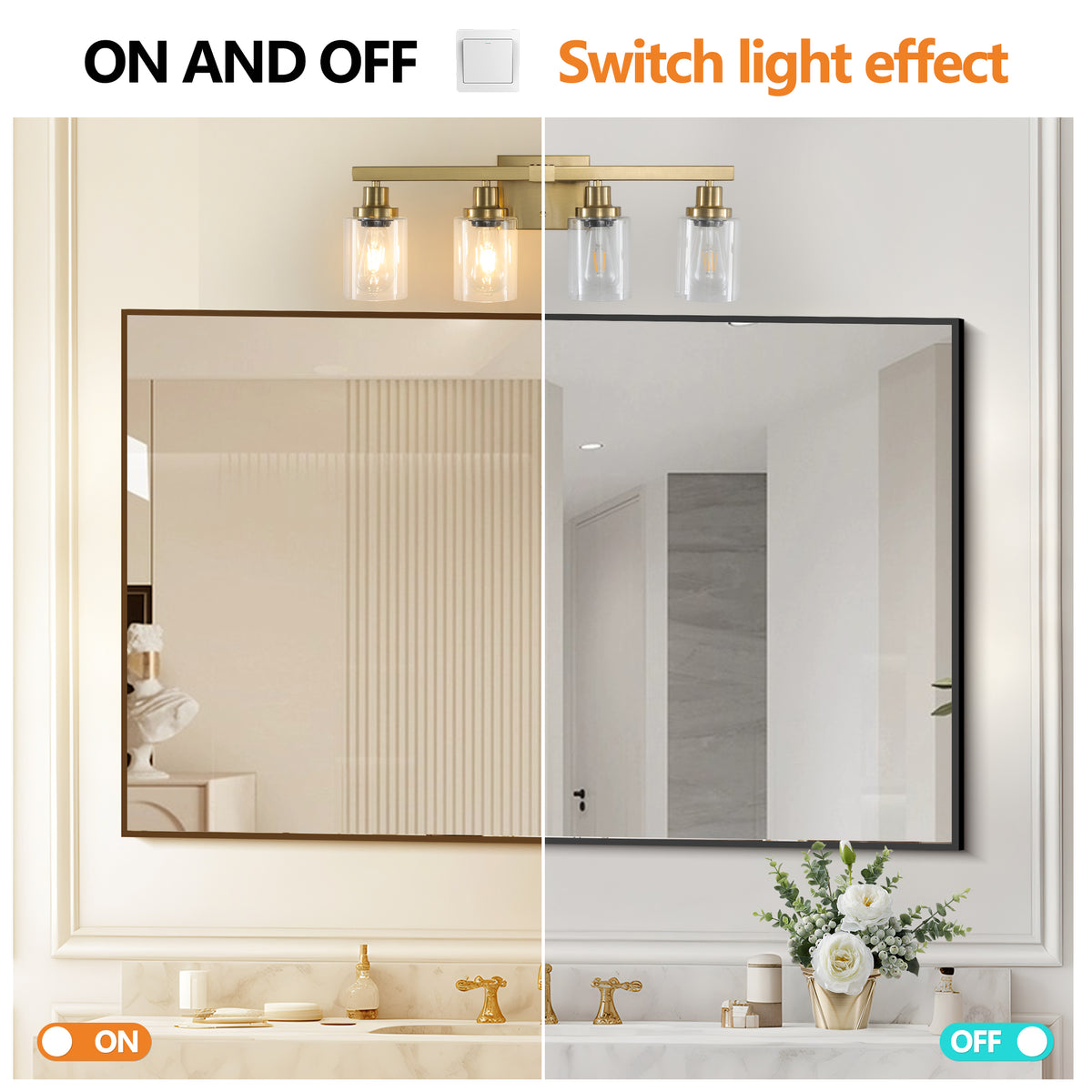 4-Light Vanity Makeup Mirror Lamp, Brass Finish Iron Base & Lamp Cup Connector, Clear Glass Lampshade, Wall Mounted Makeup Light for Dressing Table, Bedroom & Bathroom Home Decor
