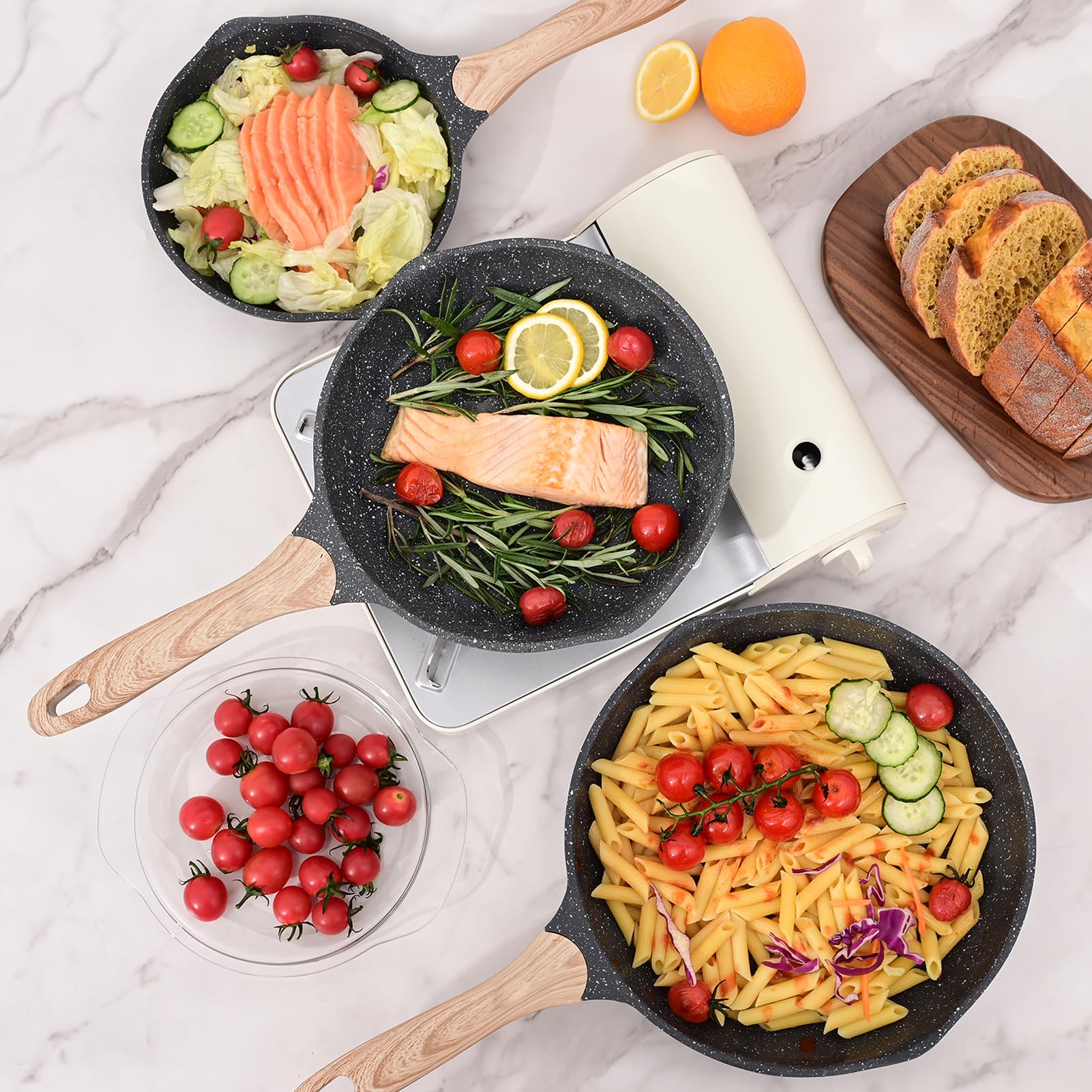 8 Inch Nonstick Frying Pan, Stone Coating Cookware Omelette Pan, Heat Resistant Handle, Compatible with All Stoves, Grey