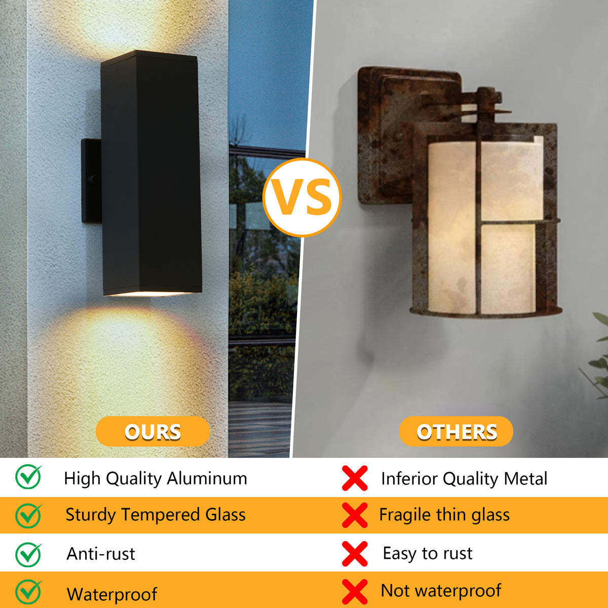 Modern Up & Down Wall Sconce, Black Aluminum & Tempered Glass Wall Light with GU10 Bulbs Included, Hardwired 120V 60W Max