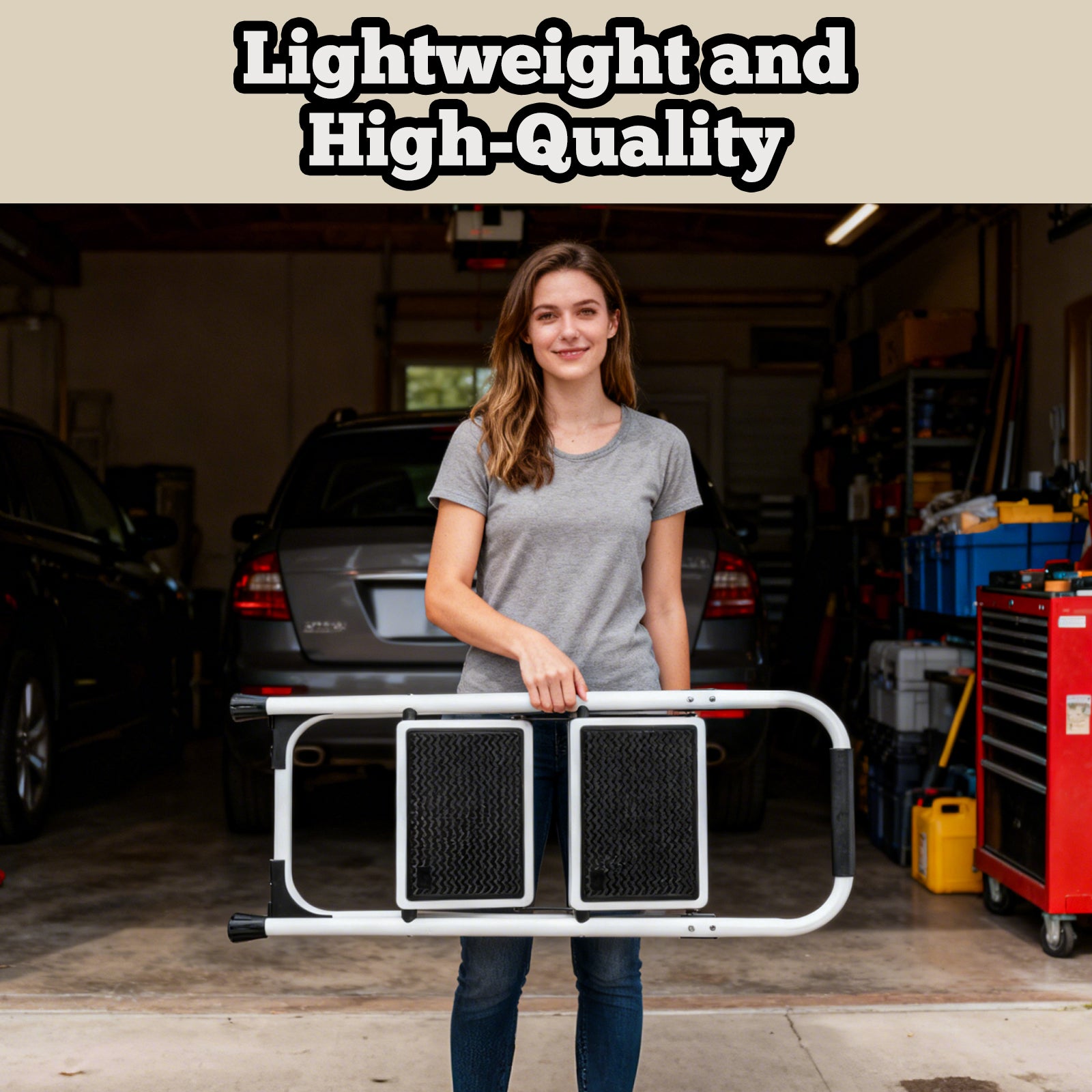 2 Step Ladder, Folding Step Stool with Anti-Slip and Wide Pedal, Lightweight Stepladder with Handrails, Portable for Kitchen, Household, 330LBS, White