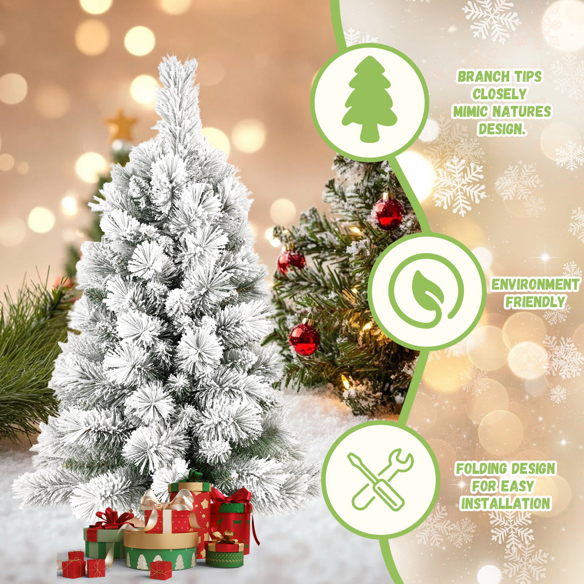 2.5ft Flocked Artificial Christmas Tree with Burlap Base, Snowy Tabletop Holiday Tree for Indoor Christmas Decor