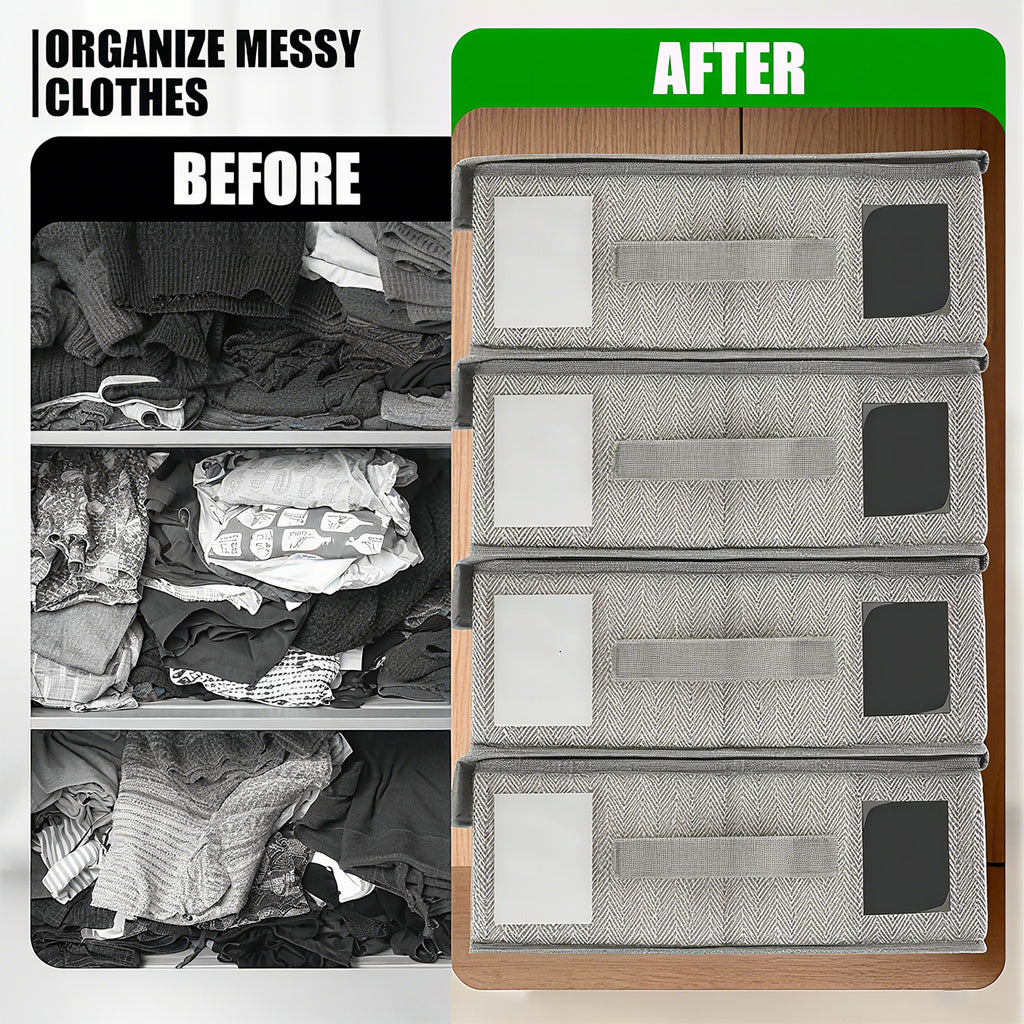 Nonwoven Bedding Storage Box with Removable Lid and Clear Window, Clothes Organizer for Sheets, Pillowcases, Socks, Underwear, Storage Bin