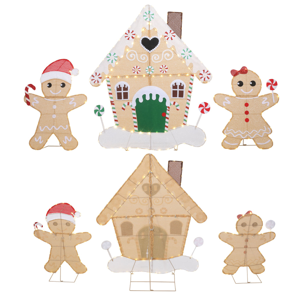 50" H 2D Gingerbread House Lighted Christmas Yard Decorations Set of 3 with 180 LED Lights