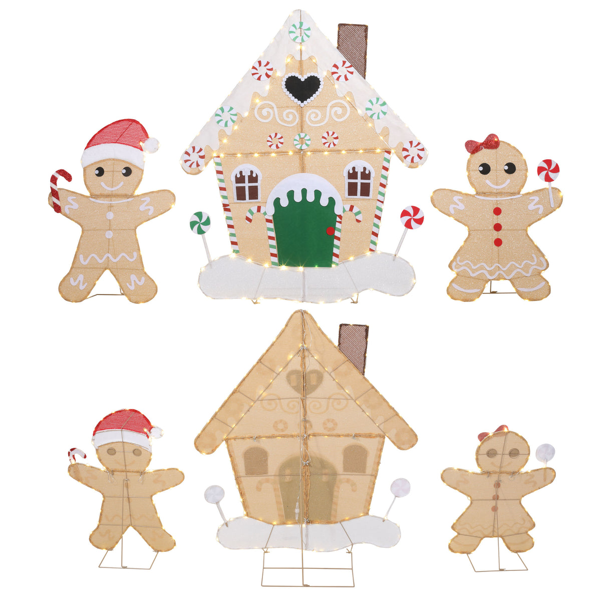50" H 2D Gingerbread House Lighted Christmas Yard Decorations Set of 3 with 180 LED Lights