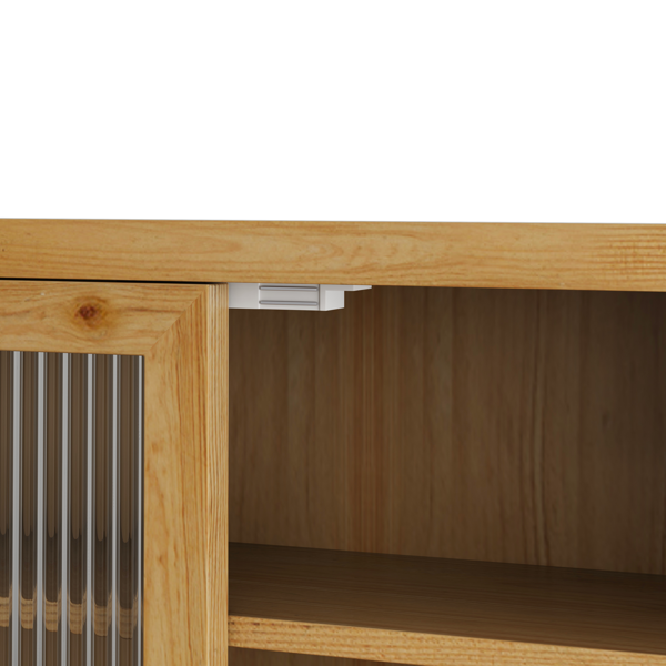 AEELLEEA Wall-Mounted Wooden Storage Cabinet with Ribbed Glass Doors, 3-Tier Shelves and Hanging Rail for Kitchen or Bathroom