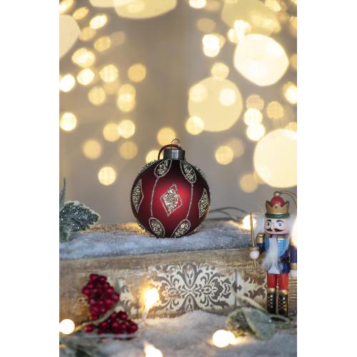 AEELLEEA 3.1" Red Glass Christmas Ball Ornaments Set of 12, Glitter Diamond Pattern Hanging Baubles for Christmas Tree Holiday Decor