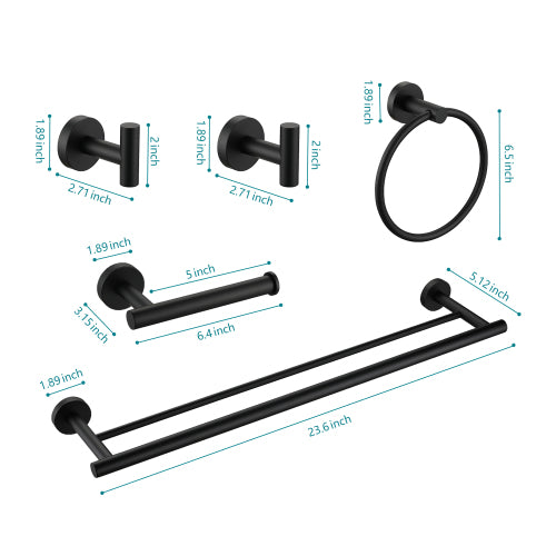 AEELLEEA 5-Piece Brushed Stainless Steel Wall Mount Bathroom Hardware Set with Towel Bar, Towel Ring, Toilet Paper Holder & Hooks
