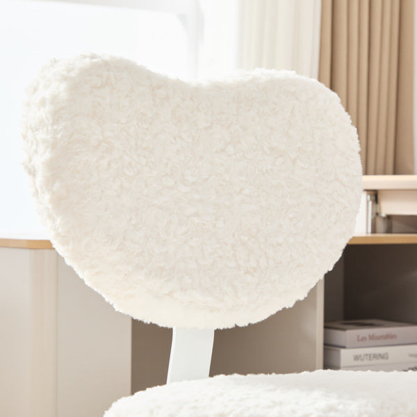 AEELLEEA White Plush Office Chair with Rolling Footrest, Adjustable Height Desk Chair with Soft Upholstery and Casters