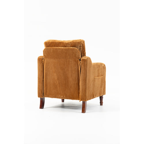 AEELLEEA Mid Century Corduroy Accent Chair, Armchair with Solid Wood Legs & Side Pocket
