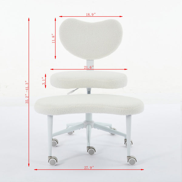 AEELLEEA White Plush Office Chair with Rolling Footrest, Adjustable Height Desk Chair with Soft Upholstery and Casters